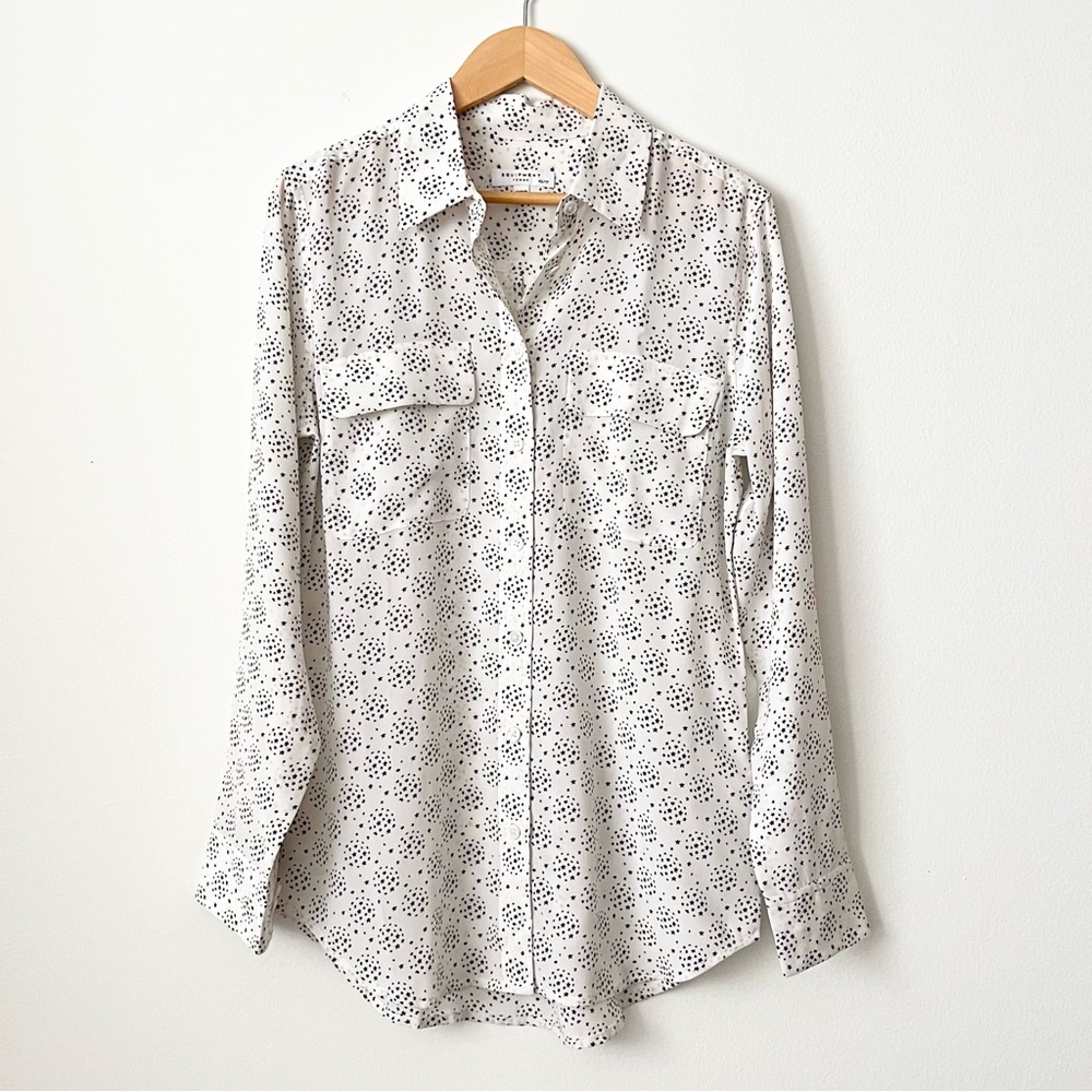 Equipment Women's Silk Blouse XS Slim Signature Long Sleeve White Stars French